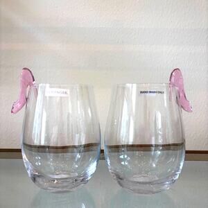 Godinger Pink Runway High Heel Stemless Wine Glass Set of 2 Chic Barware NEW